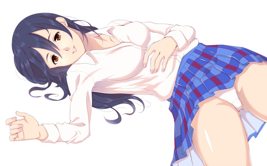 1girl, bangs, blue_hair, collarbone, egooo, hair_between_eyes, hand_on_own_stomach, long_hair