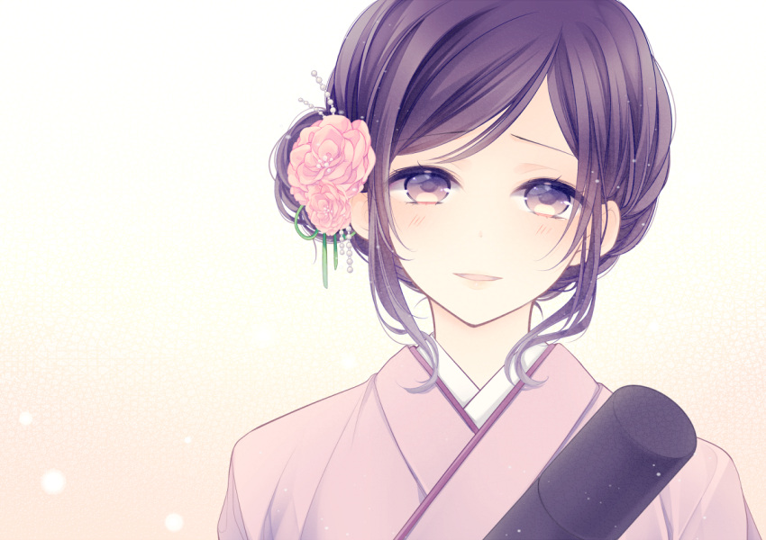 1girl, brown_eyes, brown_hair, eyebrows_visible_through_hair, flower, hair_flower, hair_ornament, hatsune_miku