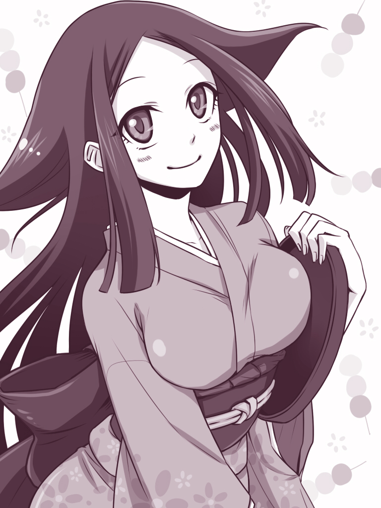 1girl, blush, breasts, hara_sae, japanese_clothes, kimono, large_breasts, long_hair