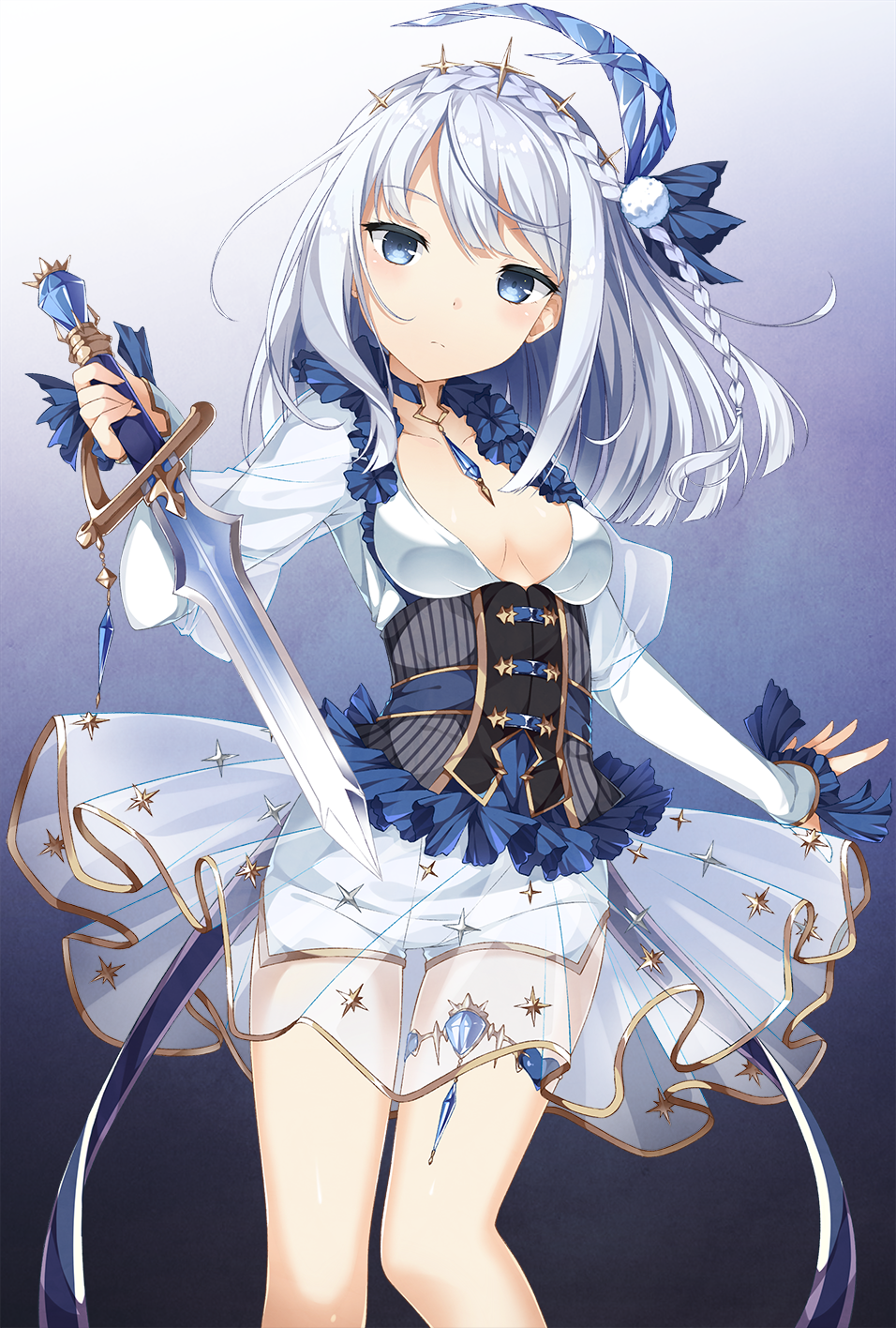 1girl, bangs, blue_eyes, blue_hair, closed_mouth, cowboy_shot, dress, eyebrows_visible_through_hair