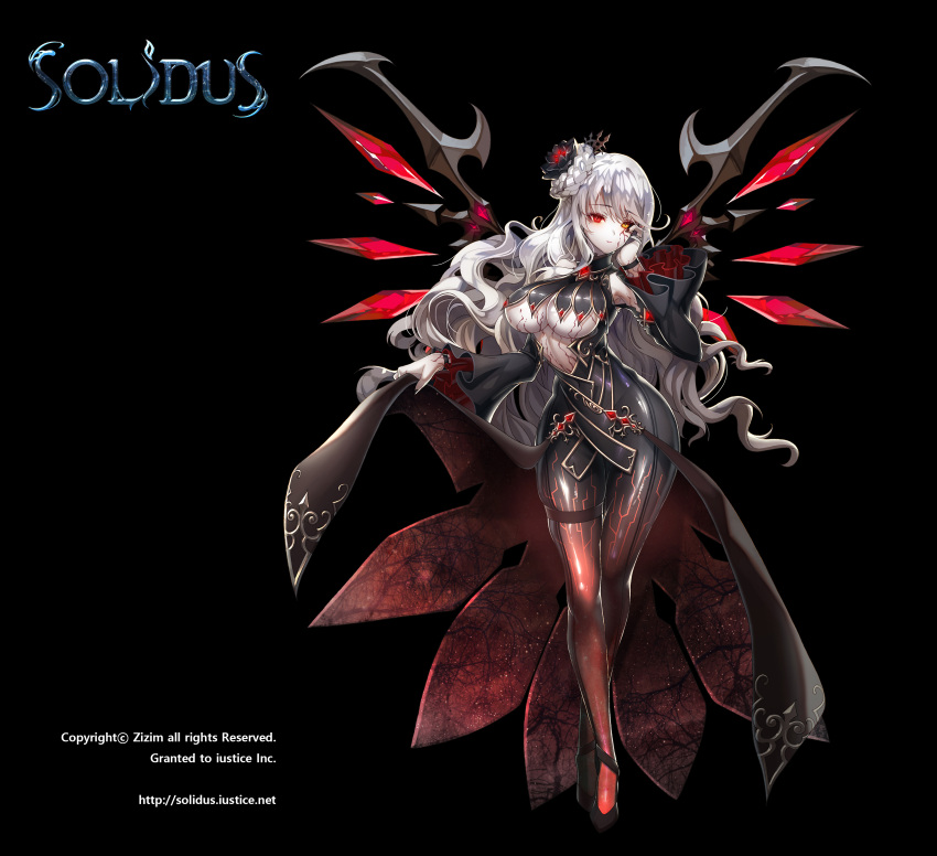 1girl, absurdres, bare_shoulders, black_dress, black_sclera, breasts, closed_mouth, crystal