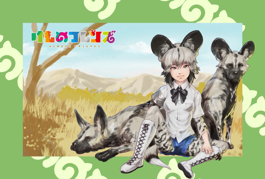 >:3, 1girl, :3, african_wild_dog, african_wild_dog_(kemono_friends), african_wild_dog_ears, african_wild_dog_print, african_wild_dog_tail