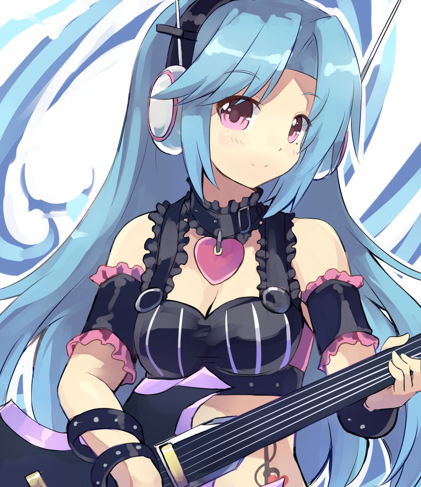 1girl, 5pb_(choujigen_game_neptune), absurdres, bare_shoulders, blue_hair, blush, choujigen_game_neptune, collar