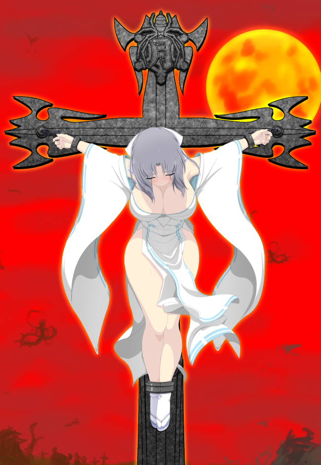1girl, armpits, bangs, bare_legs, bare_shoulders, breasts, cleavage, closed_eyes