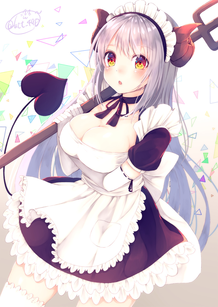 1girl, :o, apron, bangs, blush, breast_hold, breasts, chita_(ketchup)