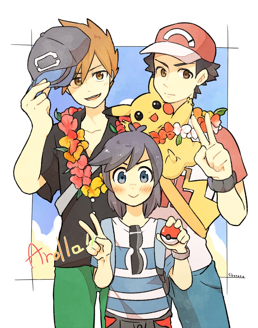 3boys, backpack, bag, bangs, baseball_cap, black_hair, black_hat, blush