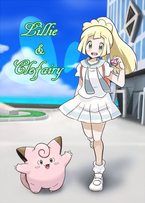 blonde_hair, clefairy, green_eyes, heal_ball, lillie_(pokemon), pokemon, pokemon_(creature), pokemon_(game)