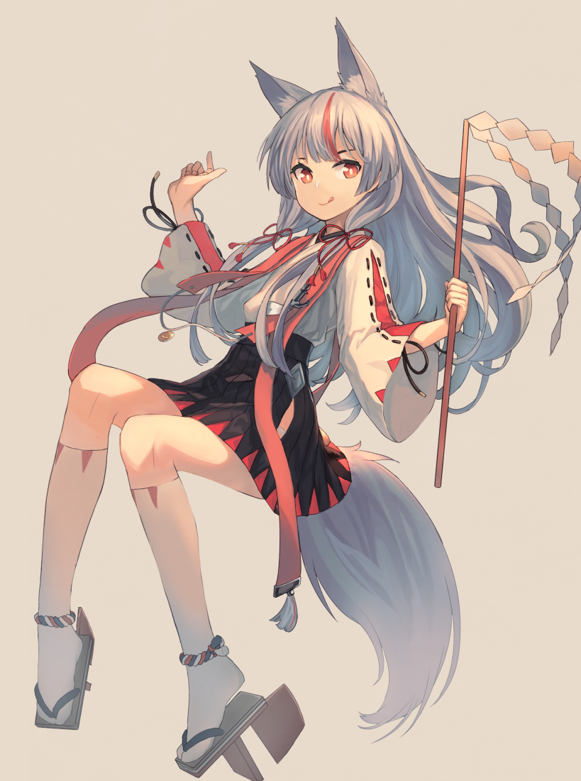 1girl, animal_ears, azur_lane, bangs, black_skirt, blunt_bangs, eyebrows_visible_through_hair, fox_ears