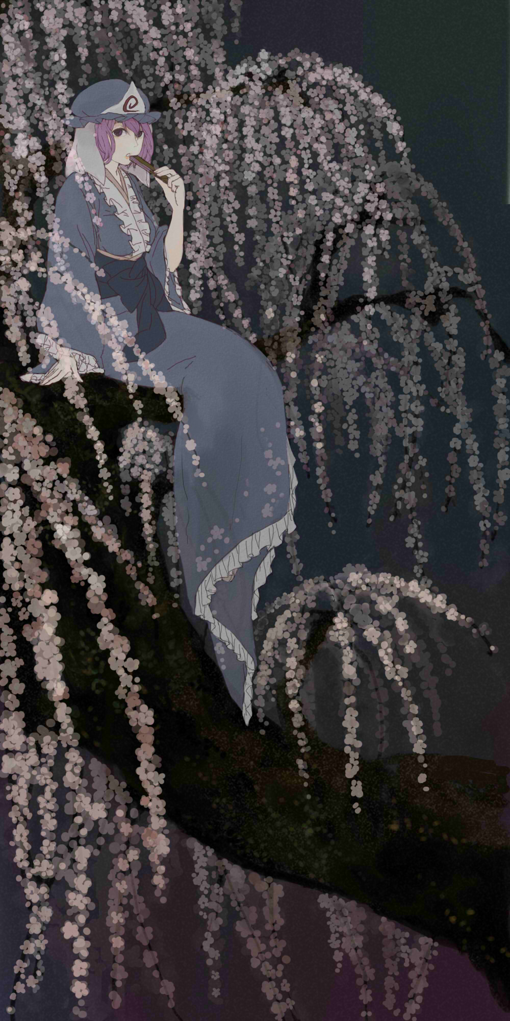 cherry_blossoms, fan, hat, highres, japanese_clothes, noki_(pixiv363792), nosaki_(pixiv363792), pink_hair