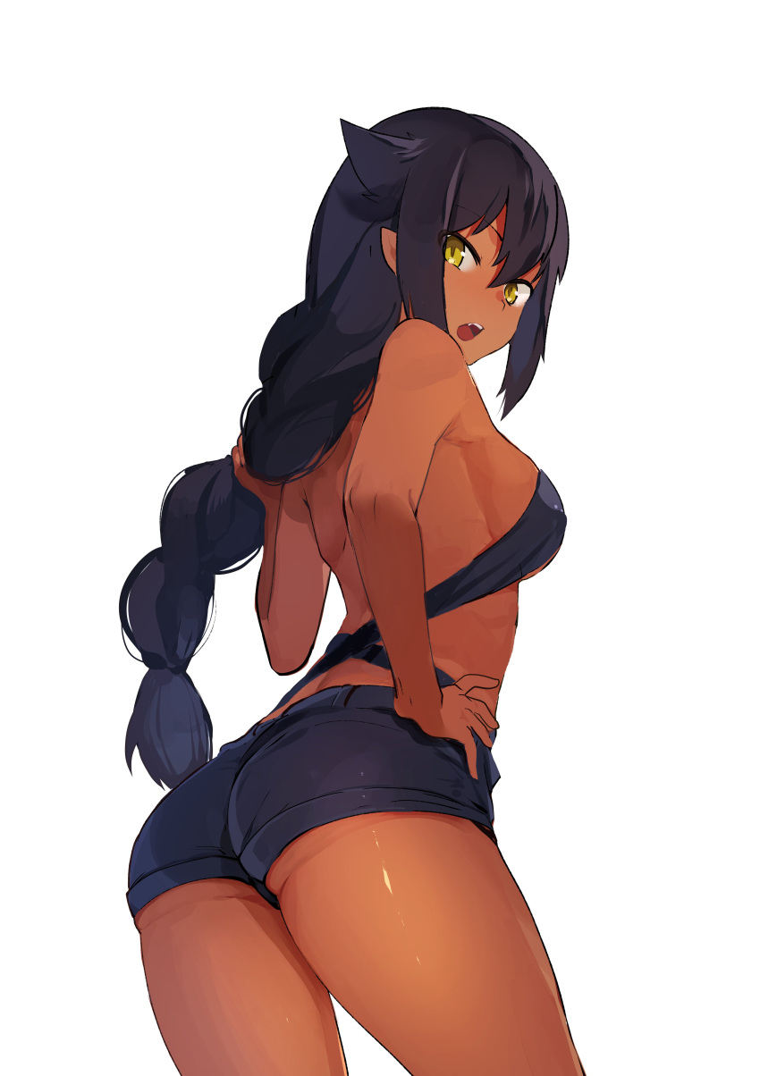 1girl, absurdres, ass, braid, breasts, contrapposto, cowboy_shot, dark_skin