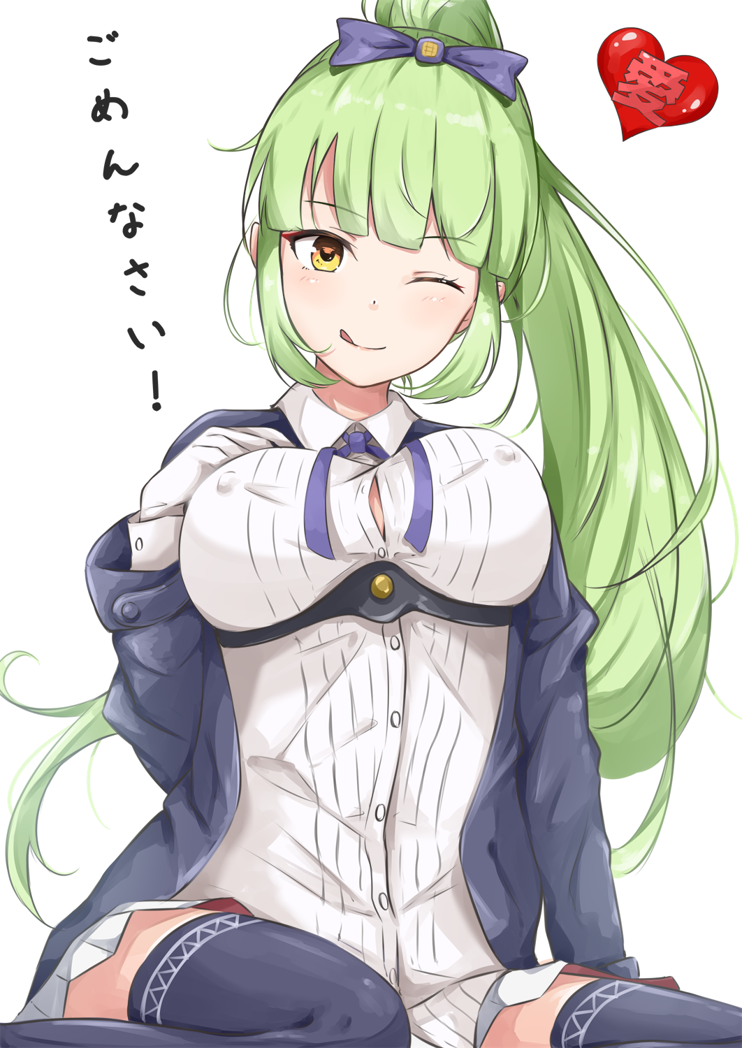 1girl, azur_lane, bangs, blue_legwear, blunt_bangs, bow, breasts, commentary_request