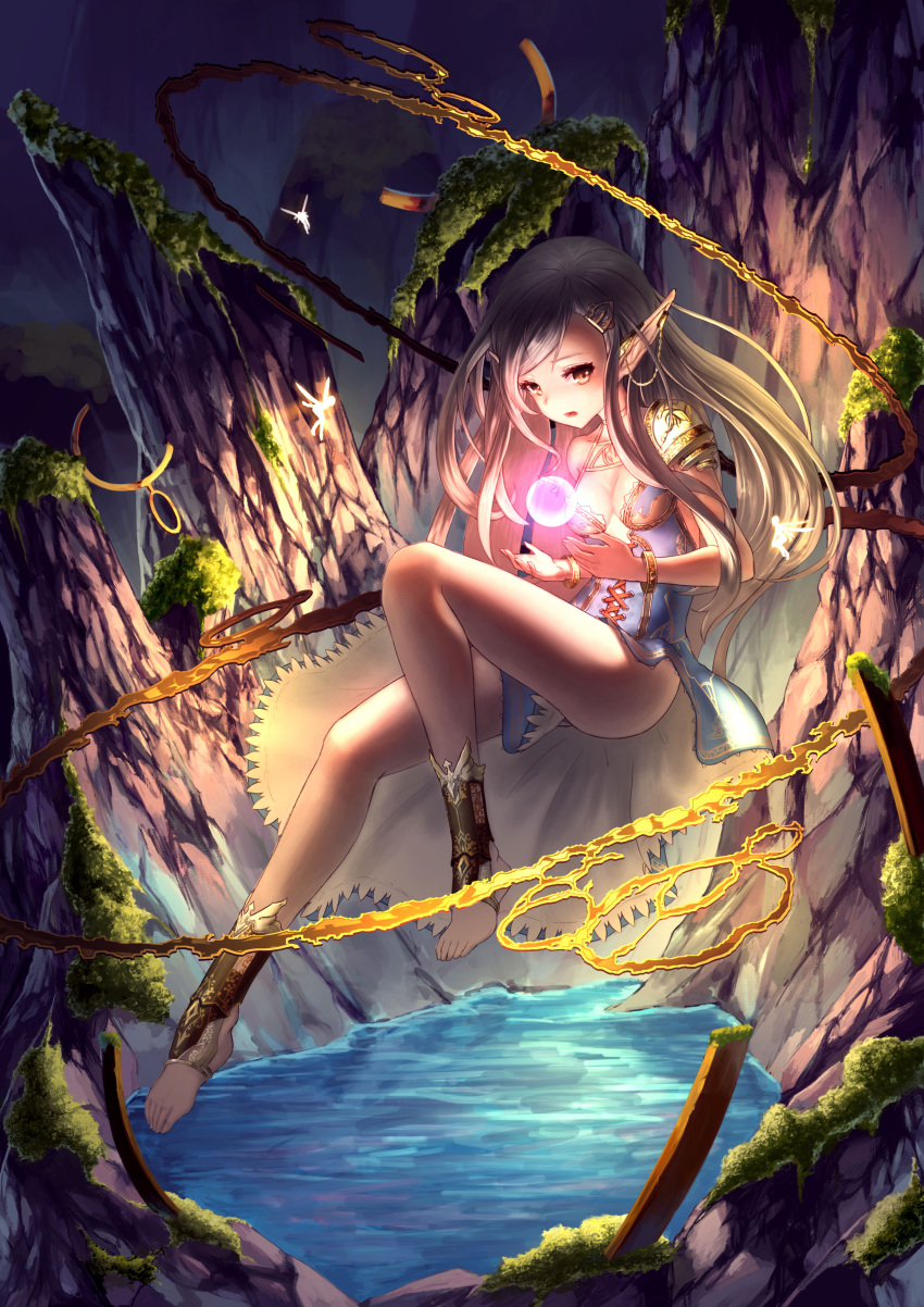 1girl, absurdres, bangle, bangs, bare_shoulders, blue_dress, bracelet, breasts