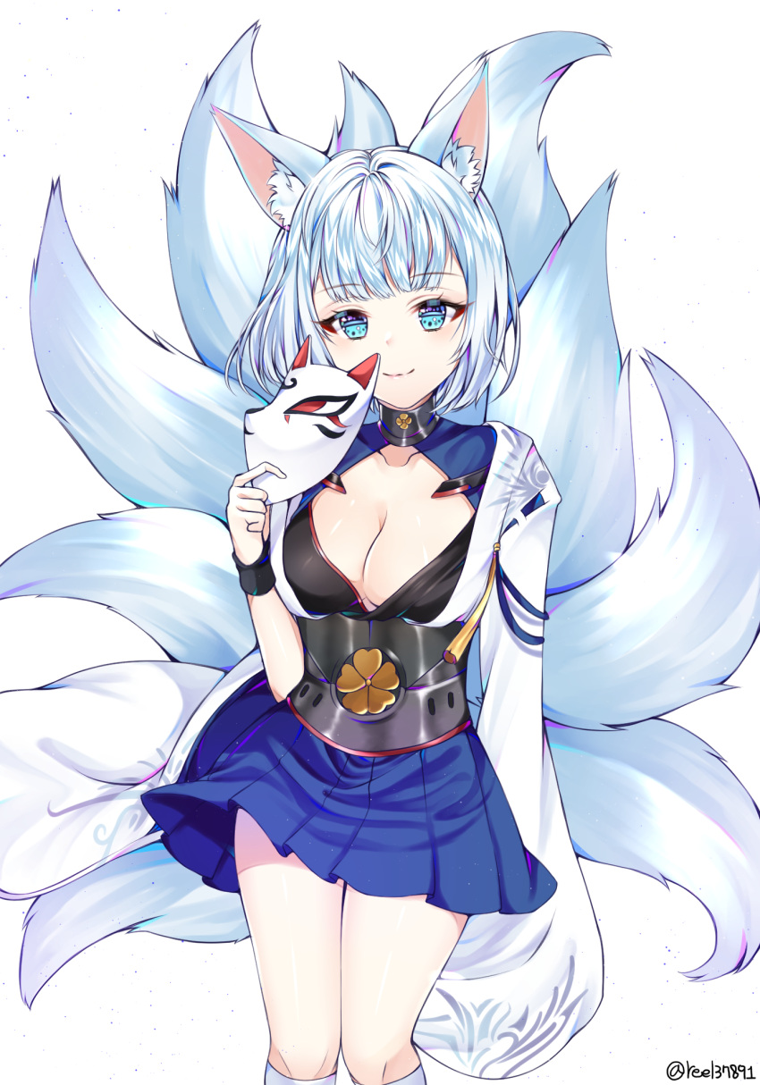 1girl, animal_ears, azur_lane, bangs, blue_eyes, blue_skirt, blunt_bangs, blush