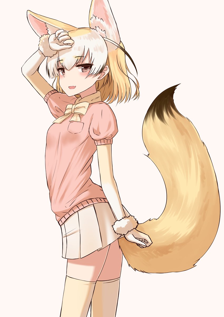 1girl, animal_ears, blonde_hair, blush, bow, bowtie, brown_eyes, contrapposto