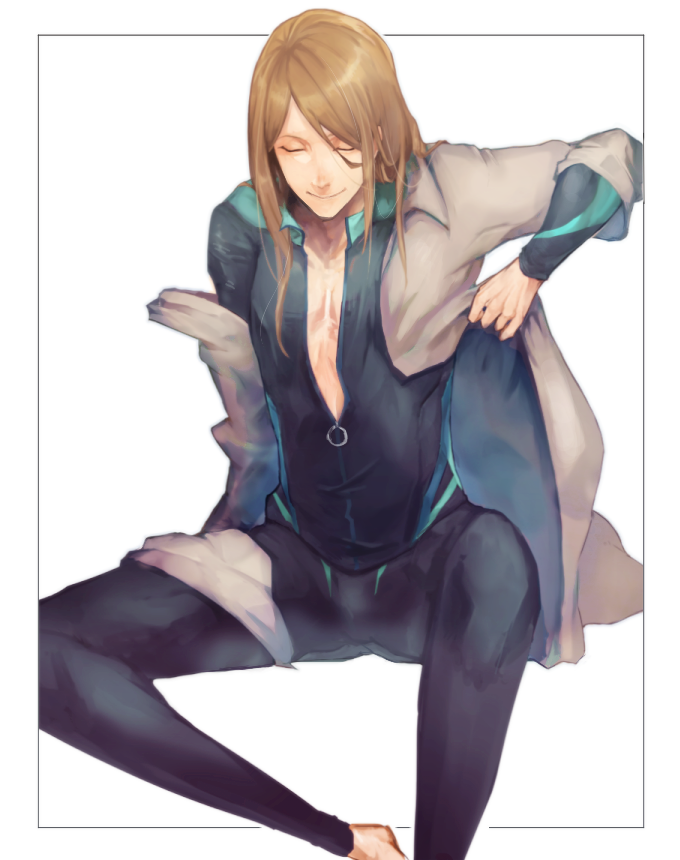 1boy, barefoot, border, brown_hair, bulge, closed_eyes, idolmaster, idolmaster_side-m
