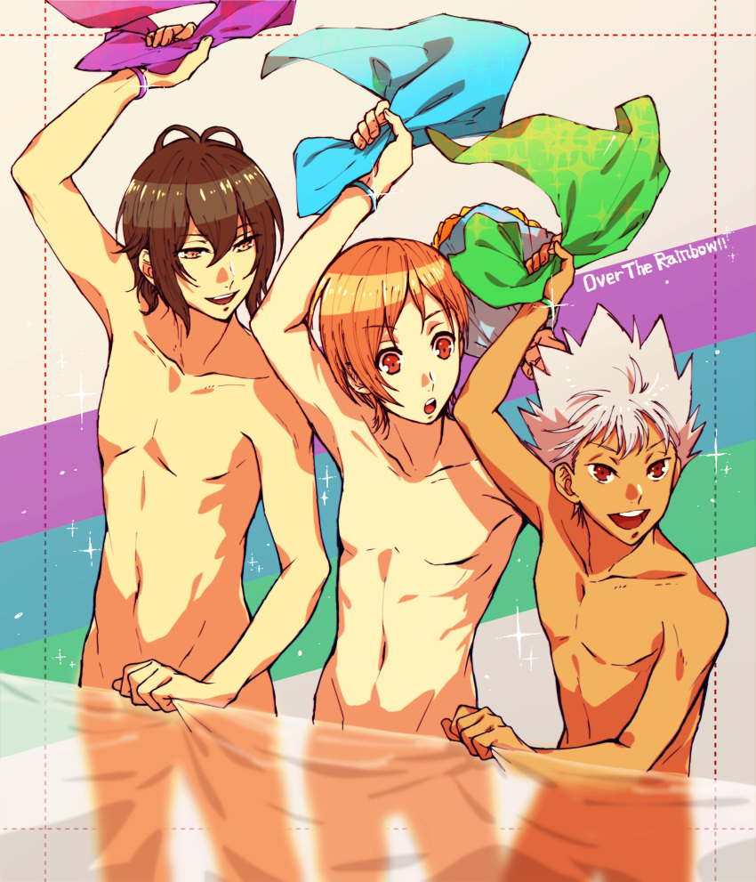 absurdres, adonis_belt, bracelet, brown_eyes, brown_hair, collarbone, convenient_censoring, dark_skin