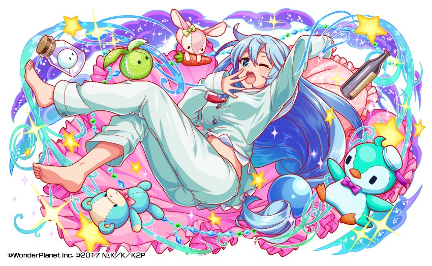 1girl, aqua_(konosuba), blue_eyes, blue_hair, crash_fever, kono_subarashii_sekai_ni_shukufuku_wo!, long_hair, official_art