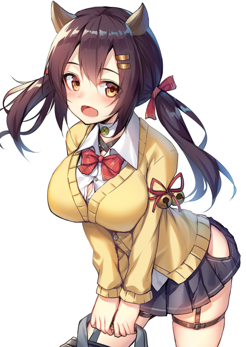 1girl, :d, absurdres, alexmaster, azur_lane, bag, bangs, black_skirt