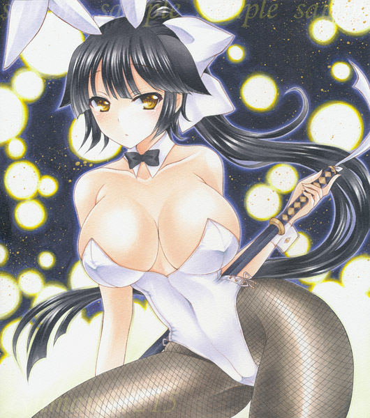 1girl, animal_ears, azur_lane, black_hair, black_legwear, black_neckwear, bow, bowtie
