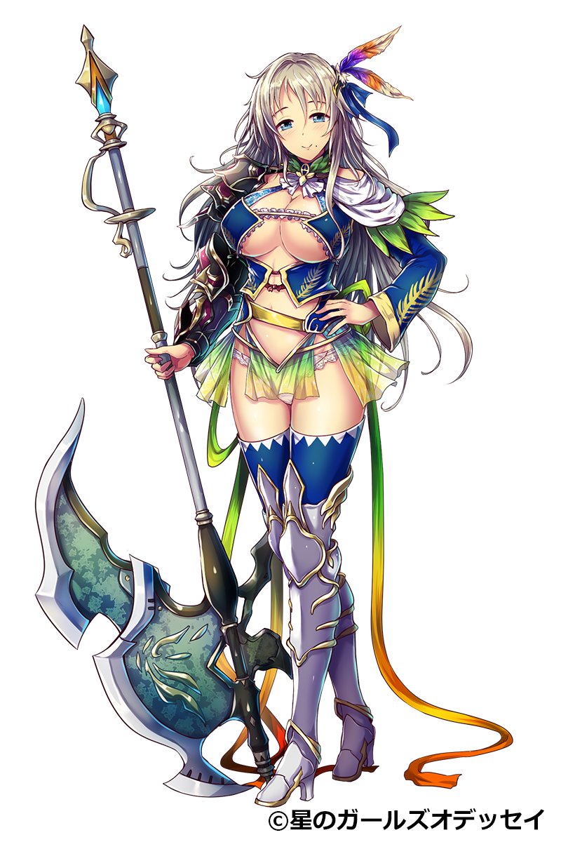 1girl, armor, armored_boots, artist_request, axe, bangs, battle_axe, bikini_armor