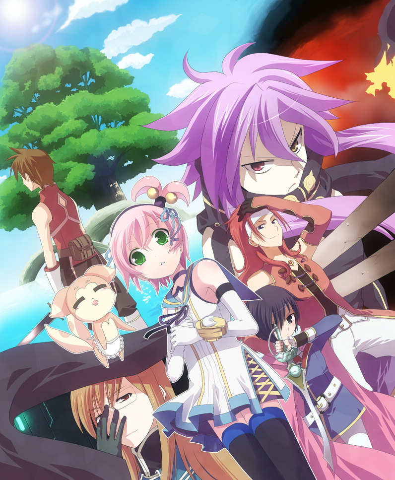 5boys, aro, black_hair, blue_eyes, brown_hair, glasses, gloves, goede, green_eyes, guede, heterochromia, jade_curtiss, kanonno_earhart, leon_magnus, long_hair, multiple_boys, panille, pink_hair, purple_hair, red_eyes, sword, tales_of_(series), tales_of_destiny, tales_of_symphonia, tales_of_the_abyss, tales_of_the_world_radiant_mythology_2, weapon, ya_(pixiv), zelos_wilder