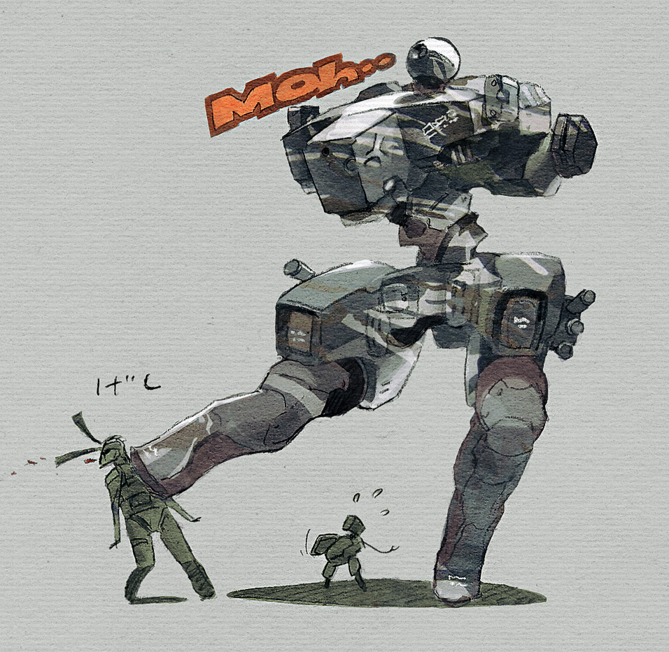 blood, gekko, gekko_(mgs), kick, kicking, mecha, metal_gear, metal_gear_solid, metal_gear_solid_4, old_snake, solid_snake