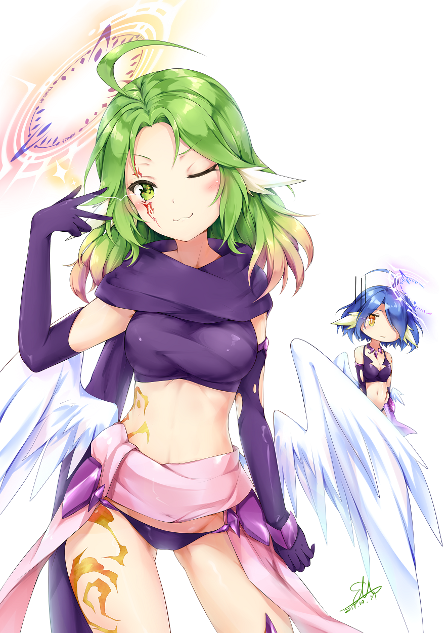 2017, 2girls, ;3, ahoge, arm_at_side, arms_at_sides, ass, azriel_(no_game_no_life)