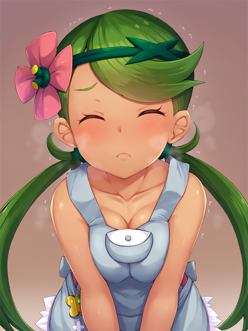 1girl, bangs, bare_arms, closed_eyes, dark_skin, flower, green_hair, hair_flower