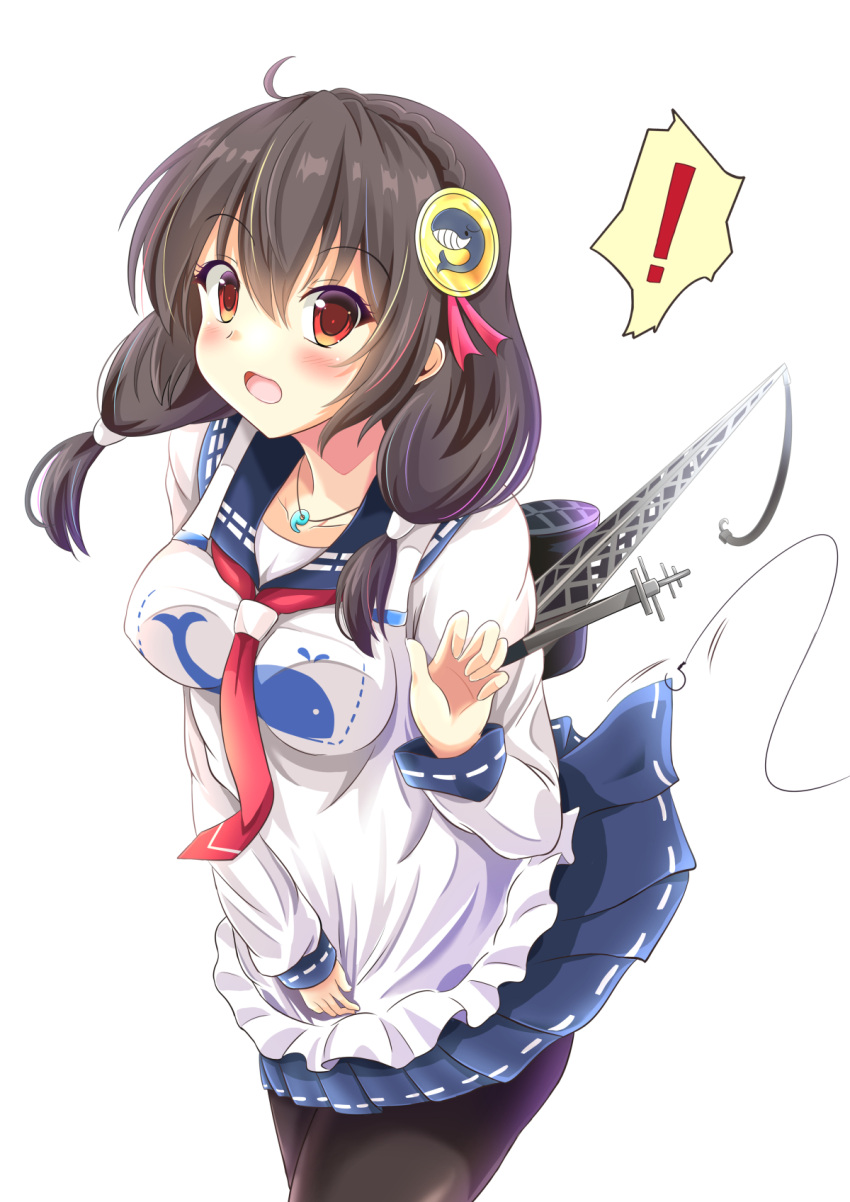 1girl, ahoge, alternate_costume, black_hair, blush, breasts, cosplay, highres, kantai_collection, kono_subarashii_sekai_ni_shukufuku_wo!, long_hair, looking_at_viewer, open_mouth, radek_ken, red_eyes, school_uniform, serafuku, skirt, solo, taigei_(kantai_collection), taigei_(kantai_collection)_(cosplay), yunyun_(konosuba)