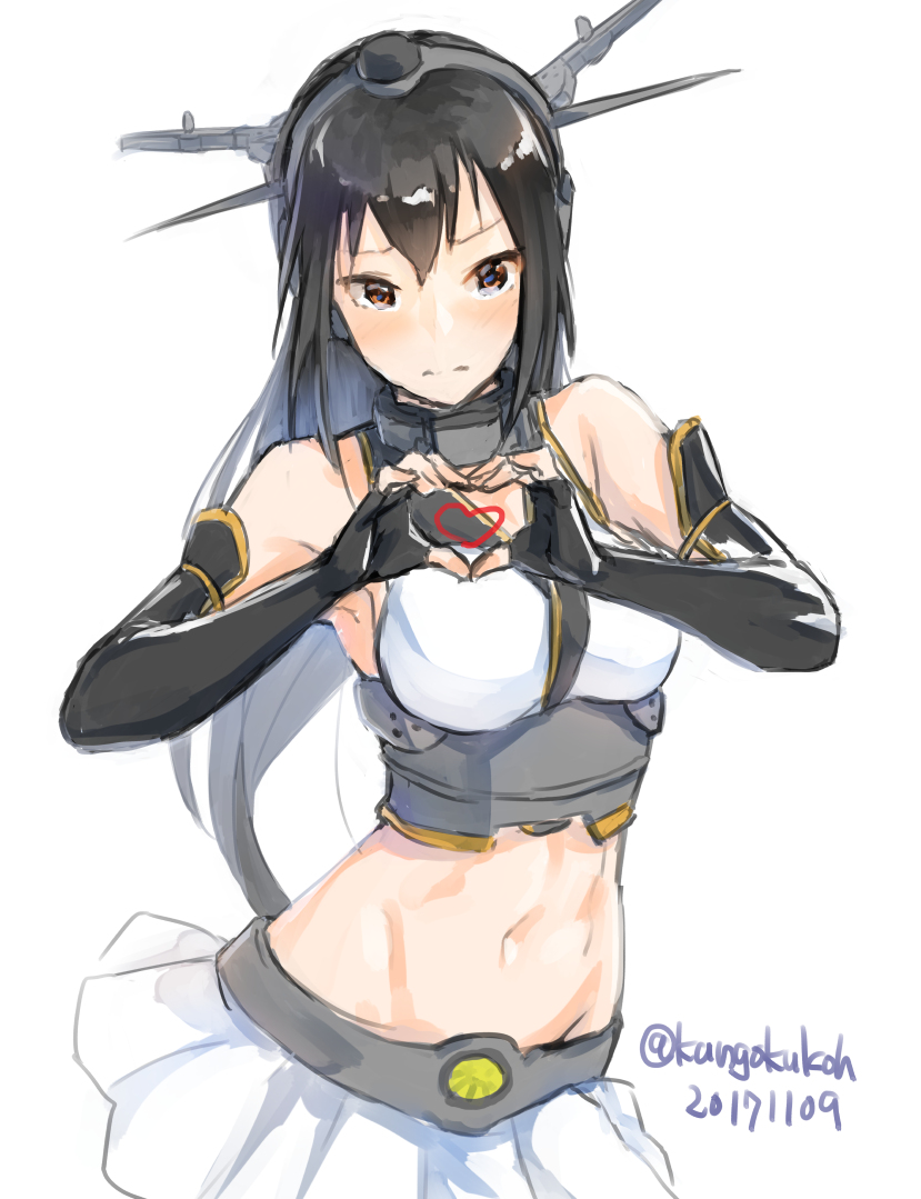 1girl, black_gloves, black_hair, brown_eyes, elbow_gloves, fingerless_gloves, gloves, headgear