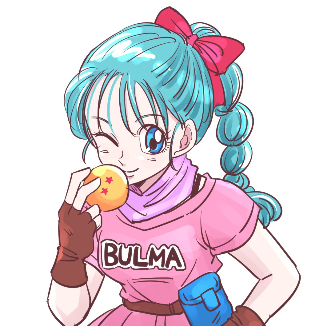 1girl, belt, blue_eyes, blue_hair, braid, bulma, character_name, dragon_ball