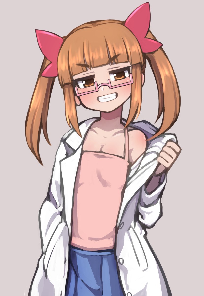 1girl, bangs, beige_background, blue_skirt, blunt_bangs, blush, body_blush, bow