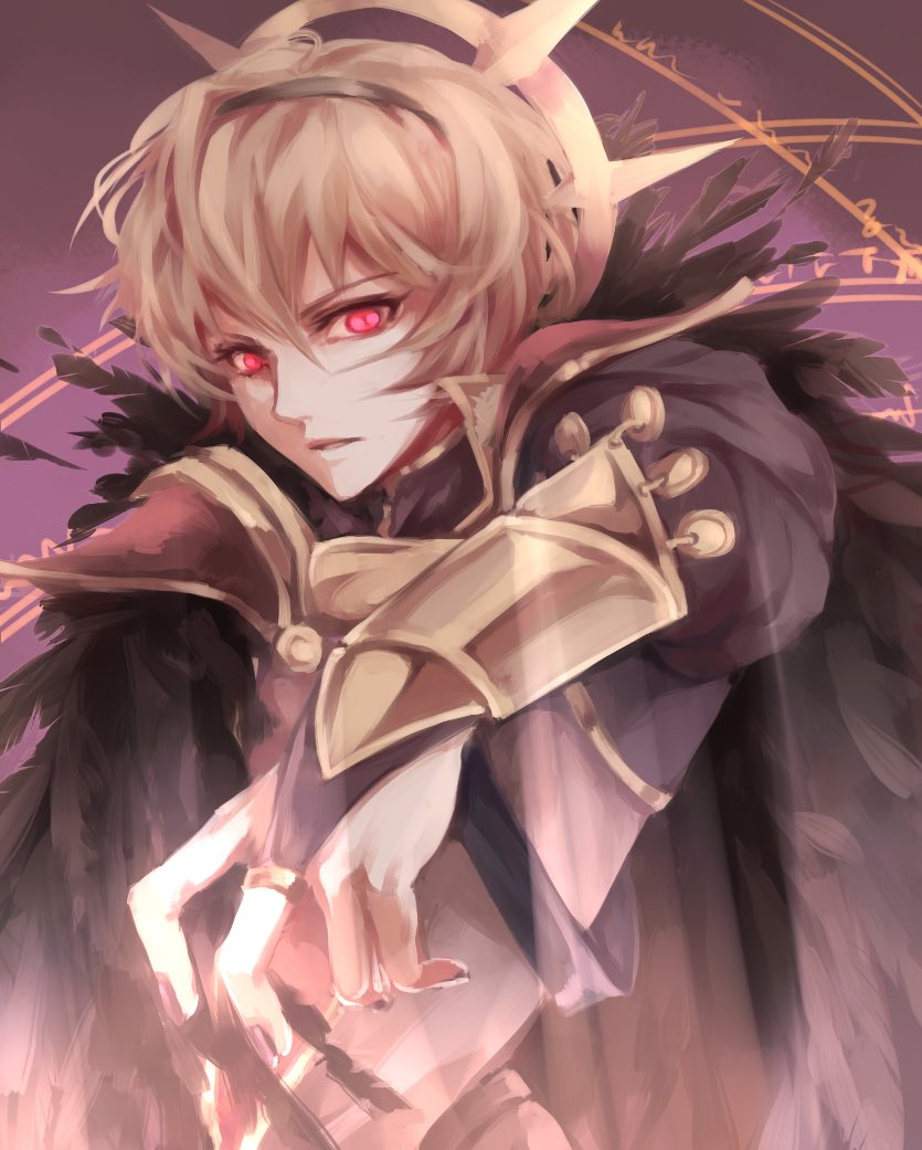 1boy, black_feathers, blonde_hair, feathers, fimyuan, fire_emblem, fire_emblem_if, leon_(fire_emblem_if)