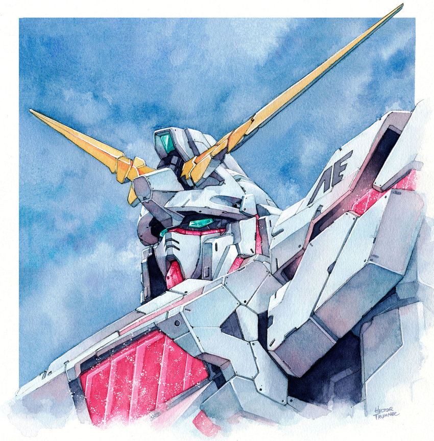 gundam, gundam_unicorn, hector_trunnec, highres, mecha, no_humans, nt-d, traditional_media