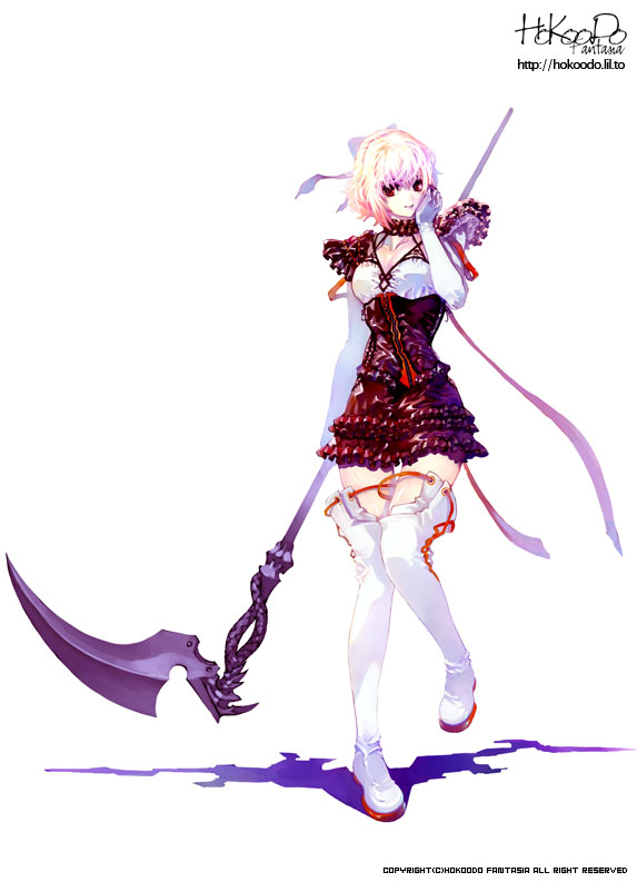 boots, bow, breasts, cleavage, gothic_lolita, hokoodo, lace, legs