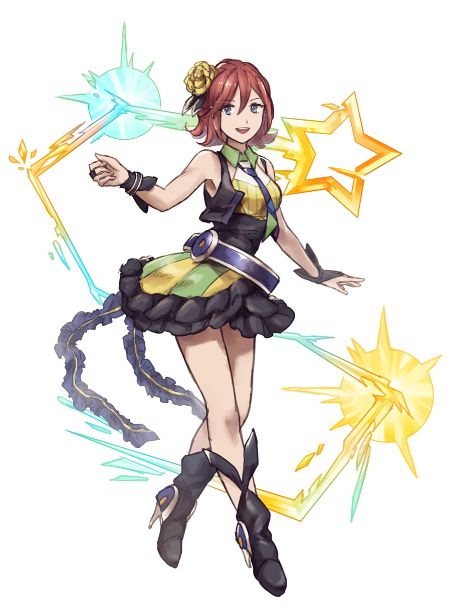 1girl, character_request, commentary_request, flower, frilled_skirt, frills, hair_flower, hair_ornament
