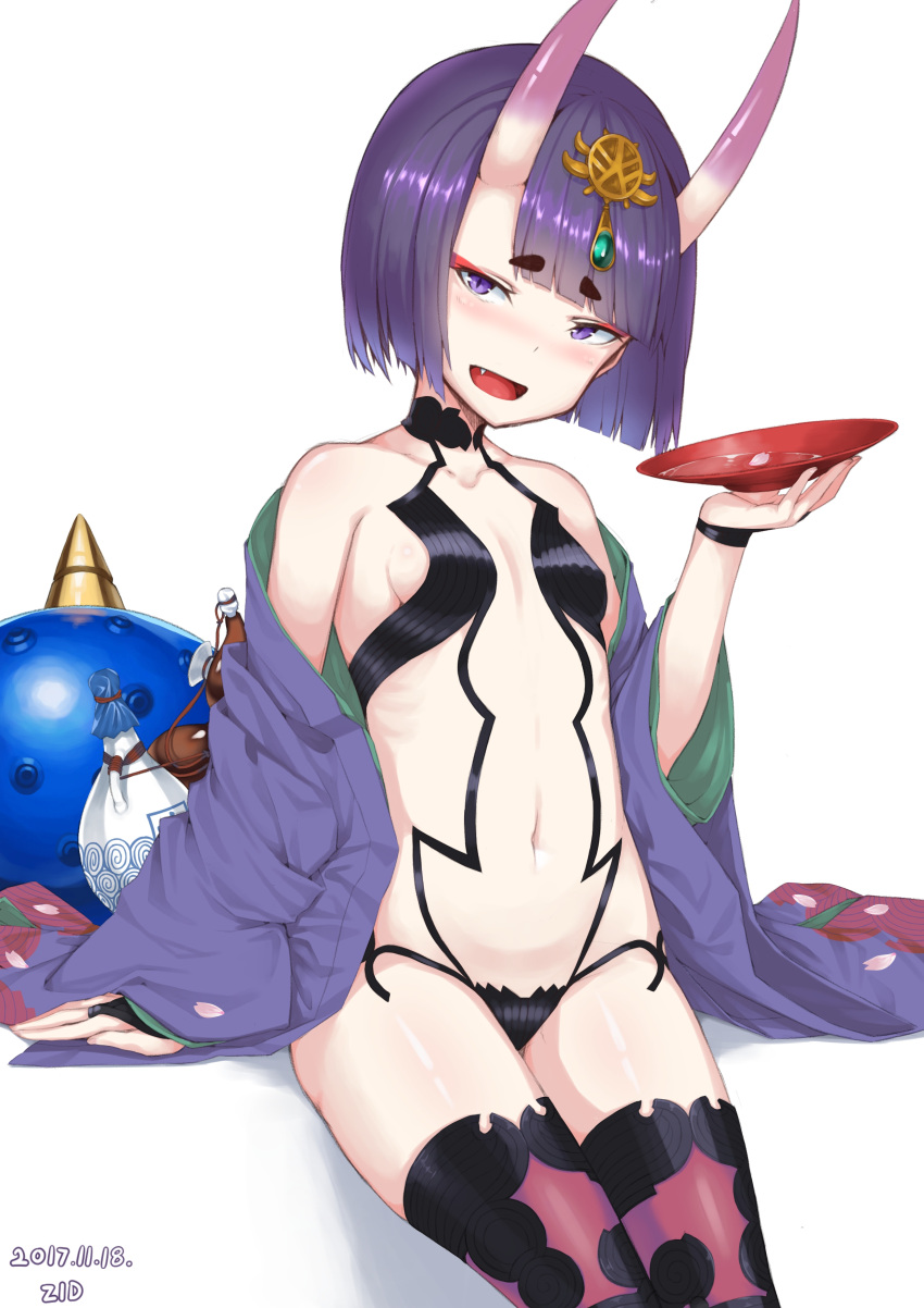 1girl, :d, absurdres, alcohol, breasts, commentary_request, cup, fang