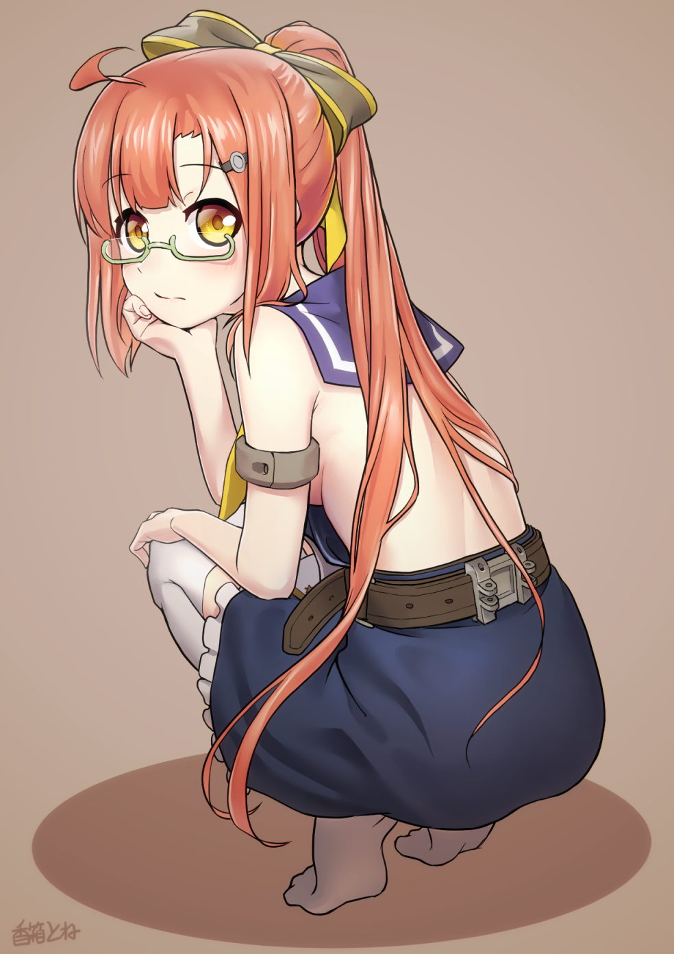1girl, ahoge, artist_name, azur_lane, back, bangs, belt, black_ribbon
