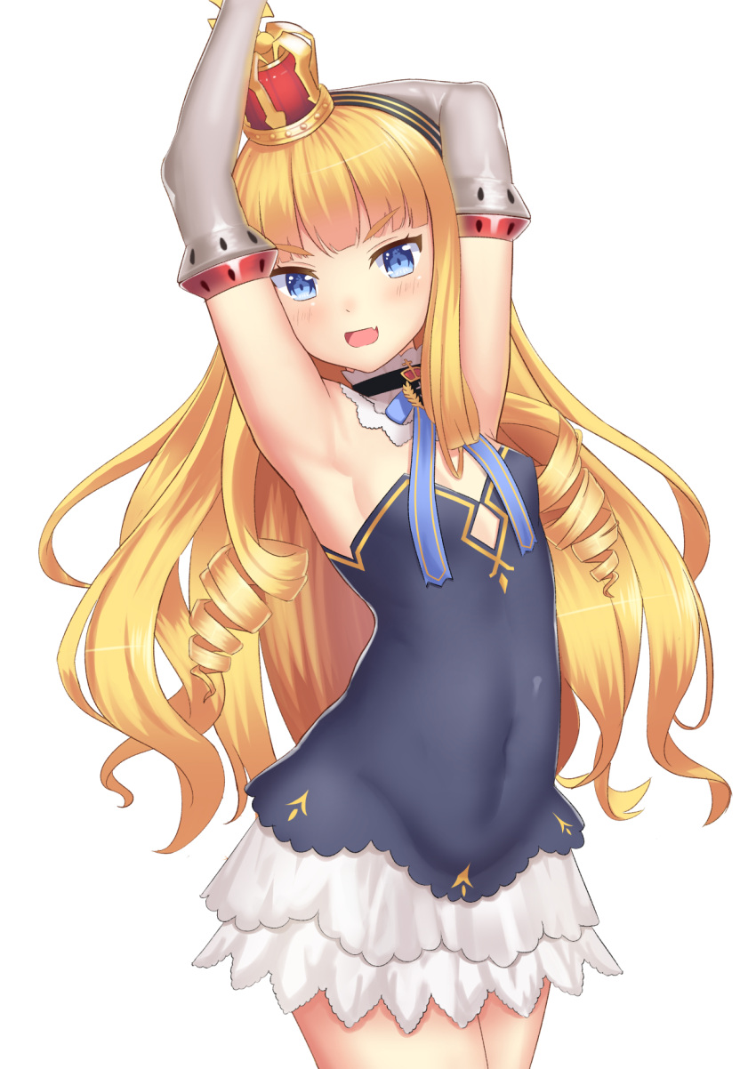 1girl, :d, armpits, arms_up, artist_request, azur_lane, bangs, black_shirt