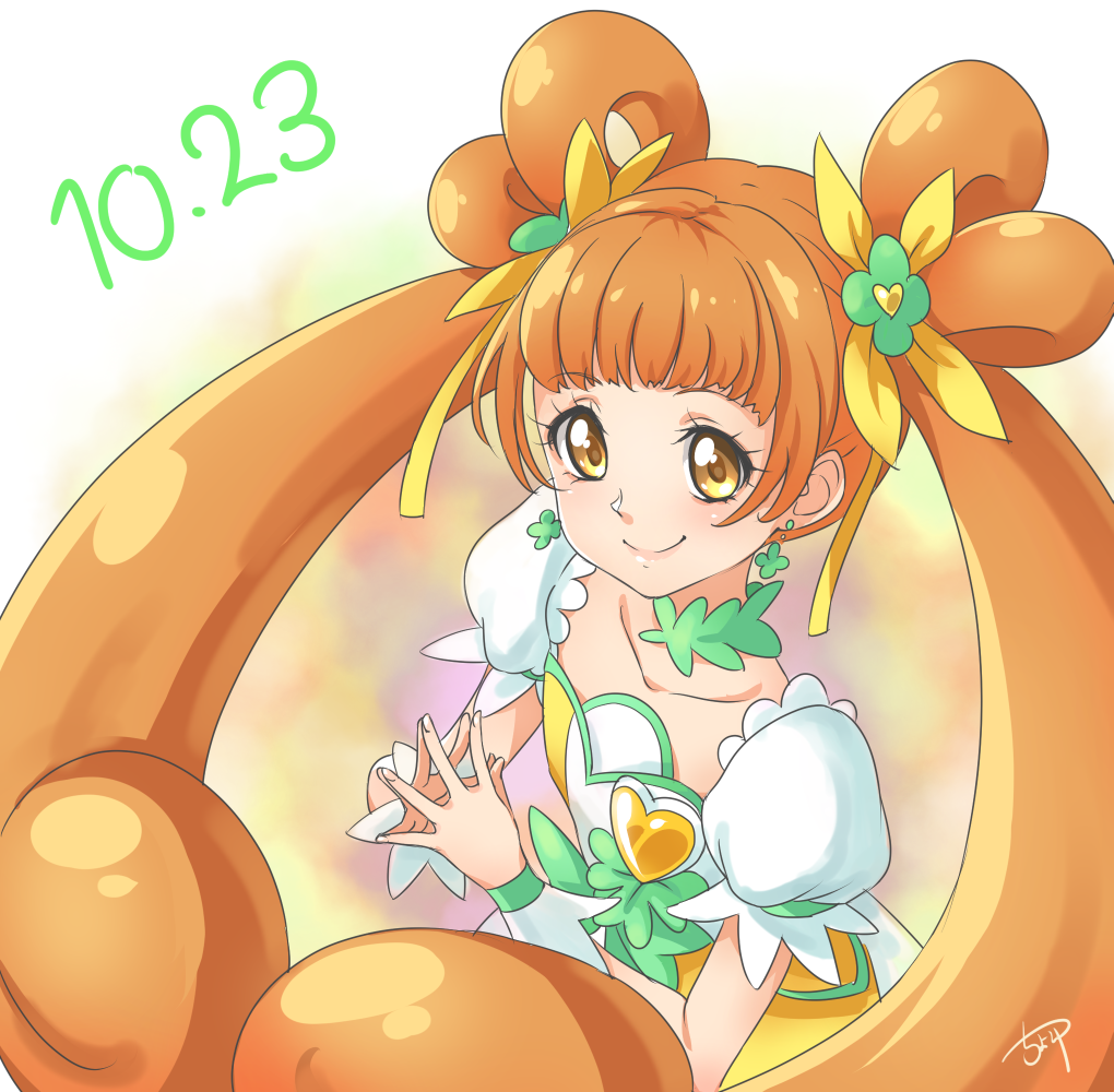 1girl, brooch, brown_hair, chocokin, choker, closed_mouth, cure_rosetta, dated
