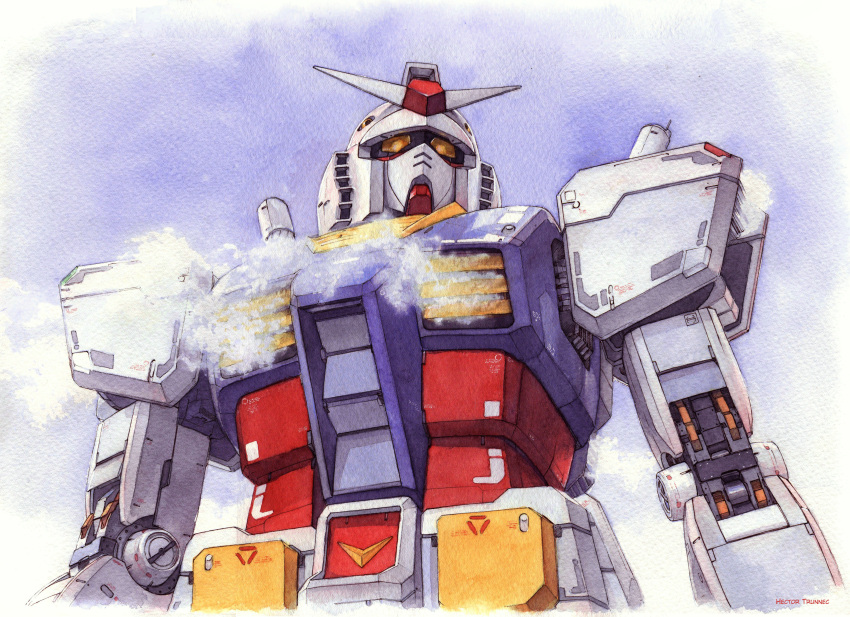 absurdres, commentary, gundam, hector_trunnec, highres, mecha, mobile_suit_gundam, no_humans