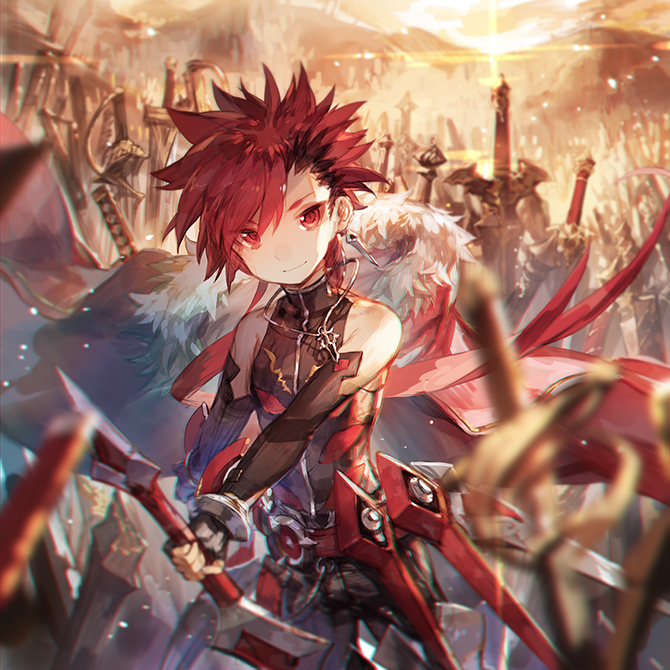 1boy, black_hair, cape, detached_sleeves, earrings, elsword, elsword_(character), gloves