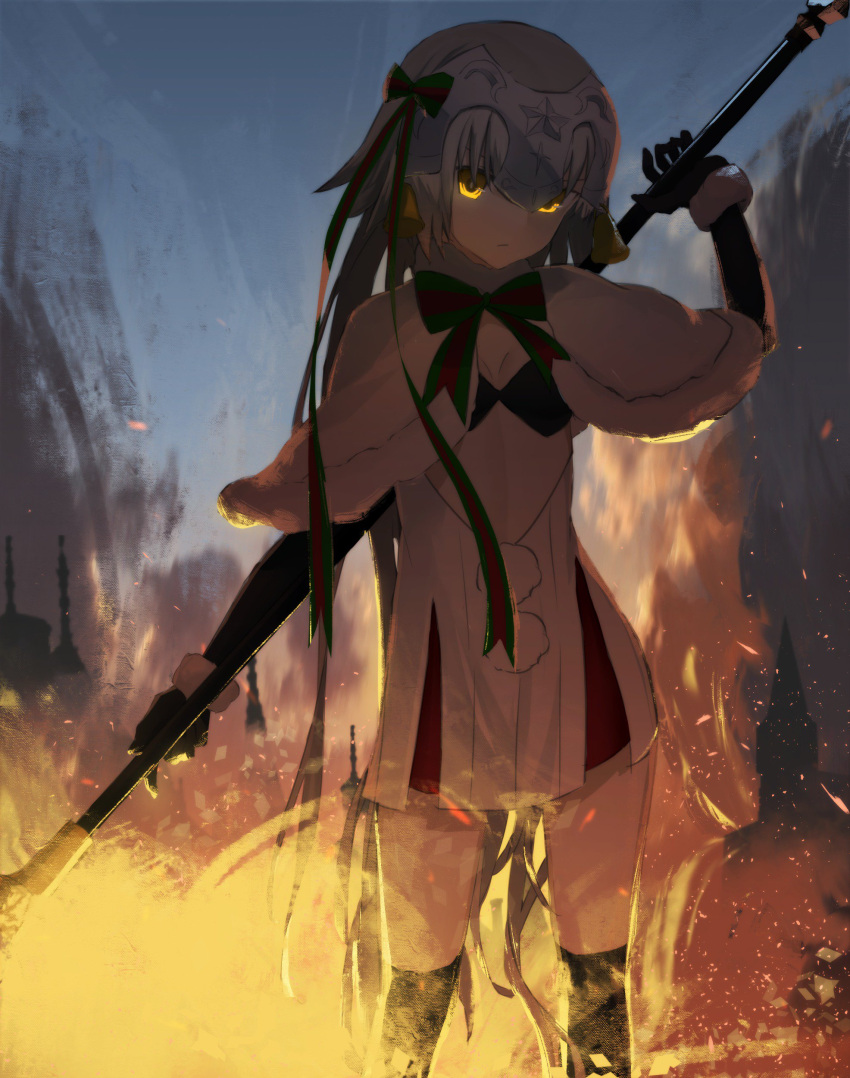 1girl, absurdres, asuteroid, bangs, bell, black_gloves, black_legwear, bow