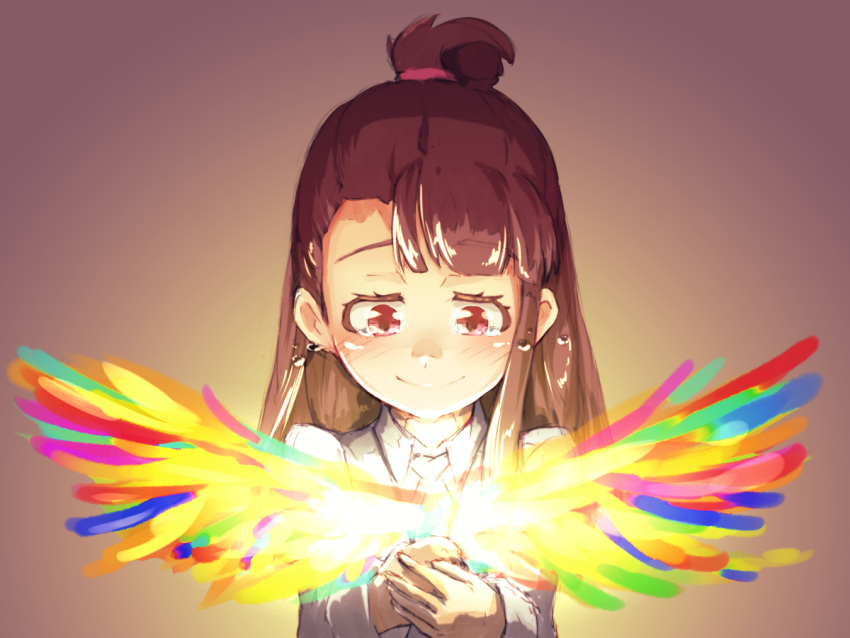brown_eyes, brown_hair, commentary_request, happy_tears, little_witch_academia, long_hair, smile, spoilers