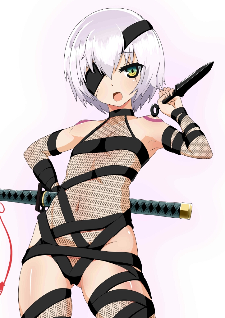 1girl, armpits, assassin_of_black, bare_shoulders, black_ribbon, breasts, cosplay, cowboy_shot