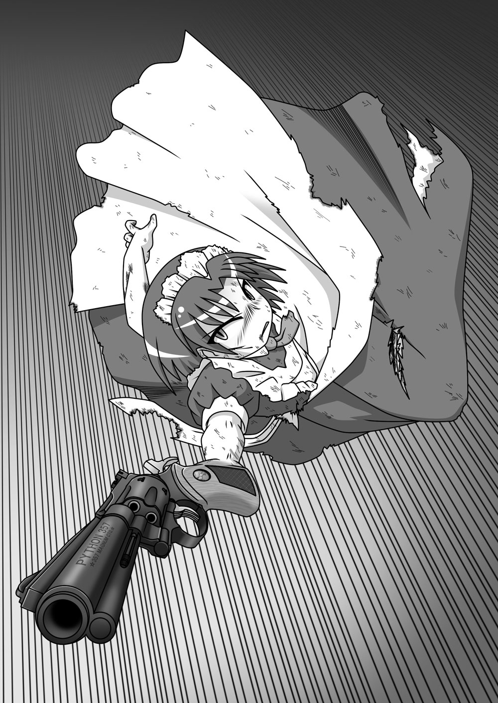 apron, coru, gun, highres, maid, maid_apron, maid_headdress, original