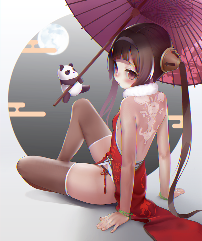 arm_support, arms_at_sides, azur_lane, back, back_tattoo, bangle, bangs, bare_arms
