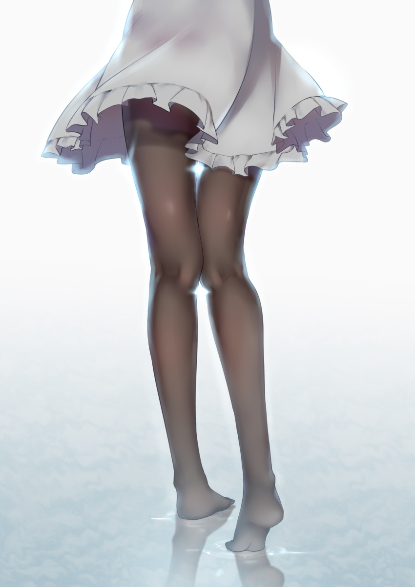 black_legwear, bloom, frilled_skirt, frills, from_behind, gins, grey_skirt, highres