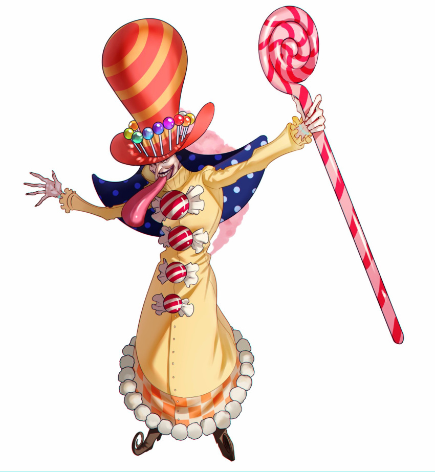 1boy, blue_hair, candy, charlotte_perospero, food, full_body, fur_trim, hat