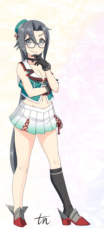 1girl, amagiri_(kantai_collection), bare_shoulders, beret, black_gloves, breasts, choukai_(kantai_collection), choukai_(kantai_collection)_(cosplay)